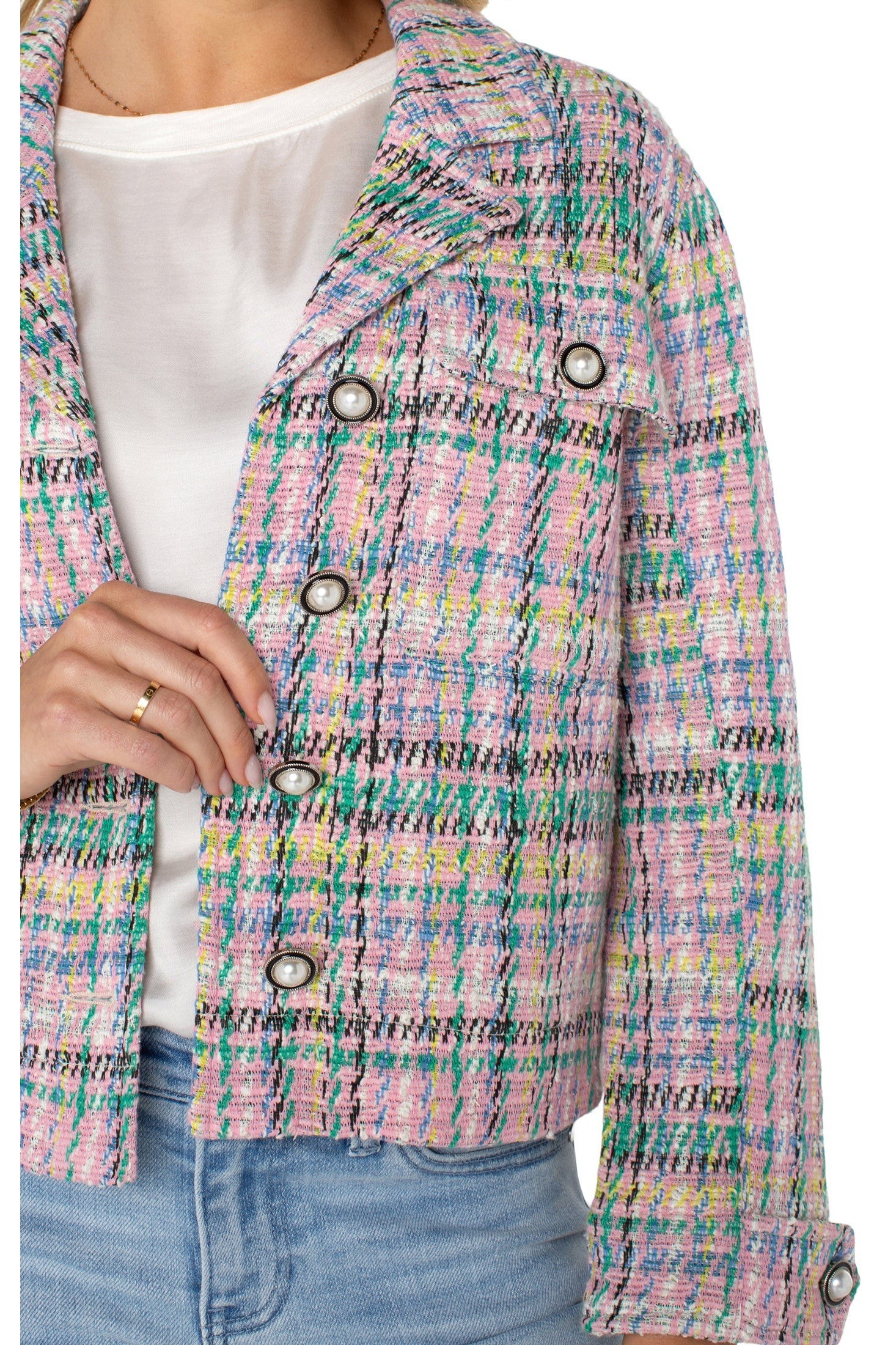 Liverpool Button Front Boxy Shacket In Tea Rose Multi-Jackets-Liverpool-Deja Nu Boutique, Women's Fashion Boutique in Lampasas, Texas