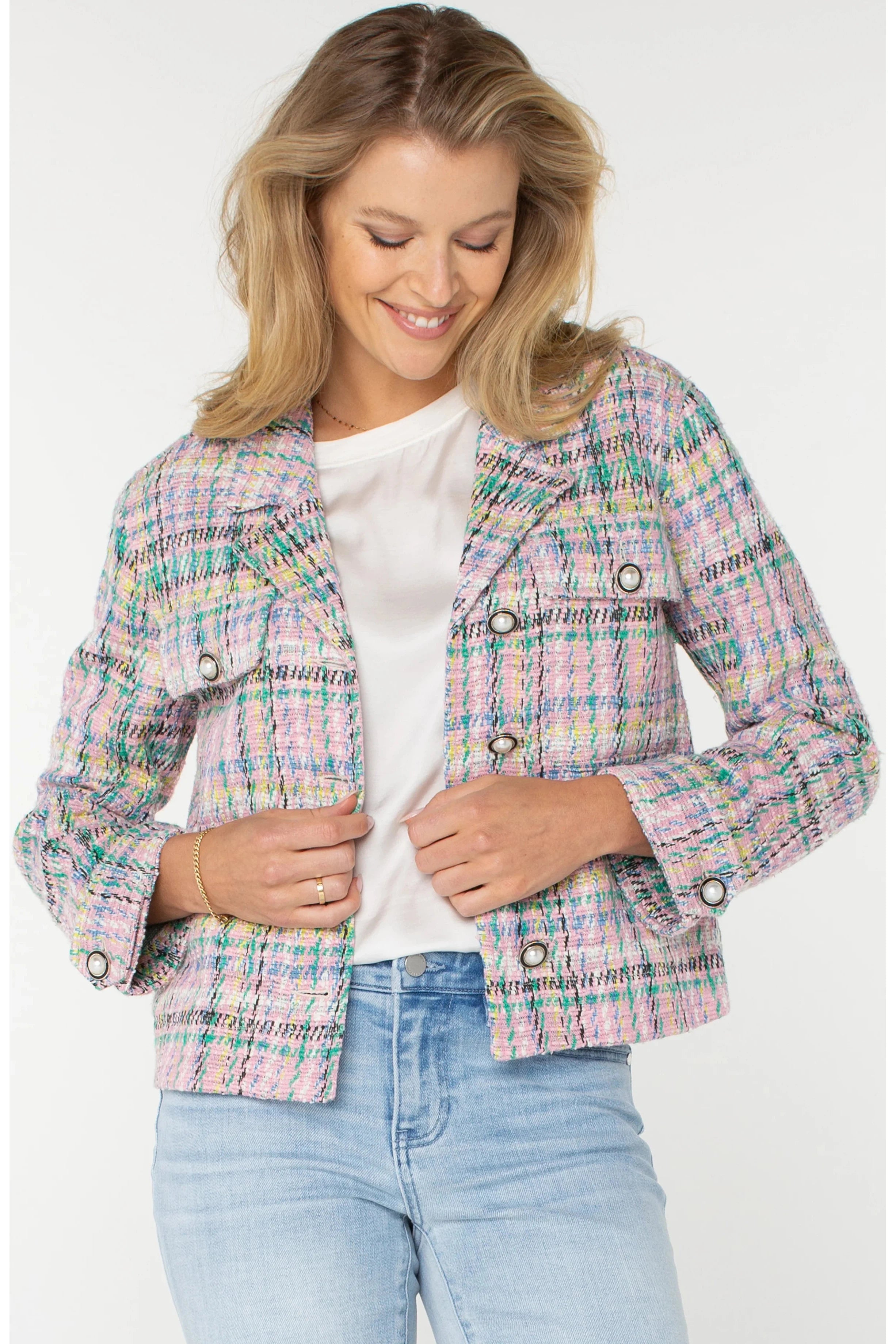 Liverpool Button Front Boxy Shacket In Tea Rose Multi-Jackets-Liverpool-Deja Nu Boutique, Women's Fashion Boutique in Lampasas, Texas