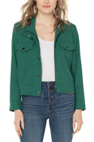 Liverpool Crop Stretch Sateen Utility Jacket In Serpentine-Jackets-Liverpool-Deja Nu Boutique, Women's Fashion Boutique in Lampasas, Texas