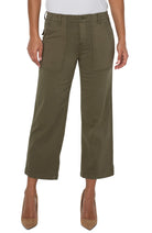 Liverpool Crop Wide Leg Twill Cargo Pants 26 Ins In Myrtle Green-Pants-Liverpool-Deja Nu Boutique, Women's Fashion Boutique in Lampasas, Texas