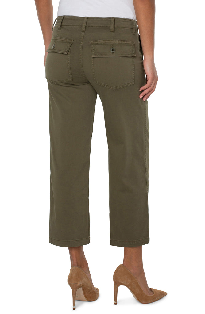 Liverpool Crop Wide Leg Twill Cargo Pants 26 Ins In Myrtle Green-Pants-Liverpool-Deja Nu Boutique, Women's Fashion Boutique in Lampasas, Texas