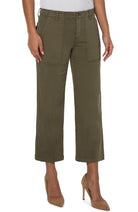 Liverpool Crop Wide Leg Twill Cargo Pants 26 Ins In Myrtle Green-Pants-Liverpool-Deja Nu Boutique, Women's Fashion Boutique in Lampasas, Texas