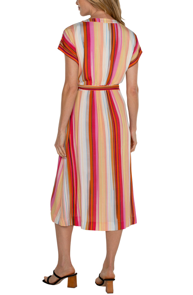Liverpool Dolman Wrap Front Midi Dress In Berry Blossom Multi Stripe-Midi Dresses-Liverpool-Deja Nu Boutique, Women's Fashion Boutique in Lampasas, Texas