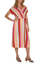 Liverpool Dolman Wrap Front Midi Dress In Berry Blossom Multi Stripe-Midi Dresses-Liverpool-Deja Nu Boutique, Women's Fashion Boutique in Lampasas, Texas