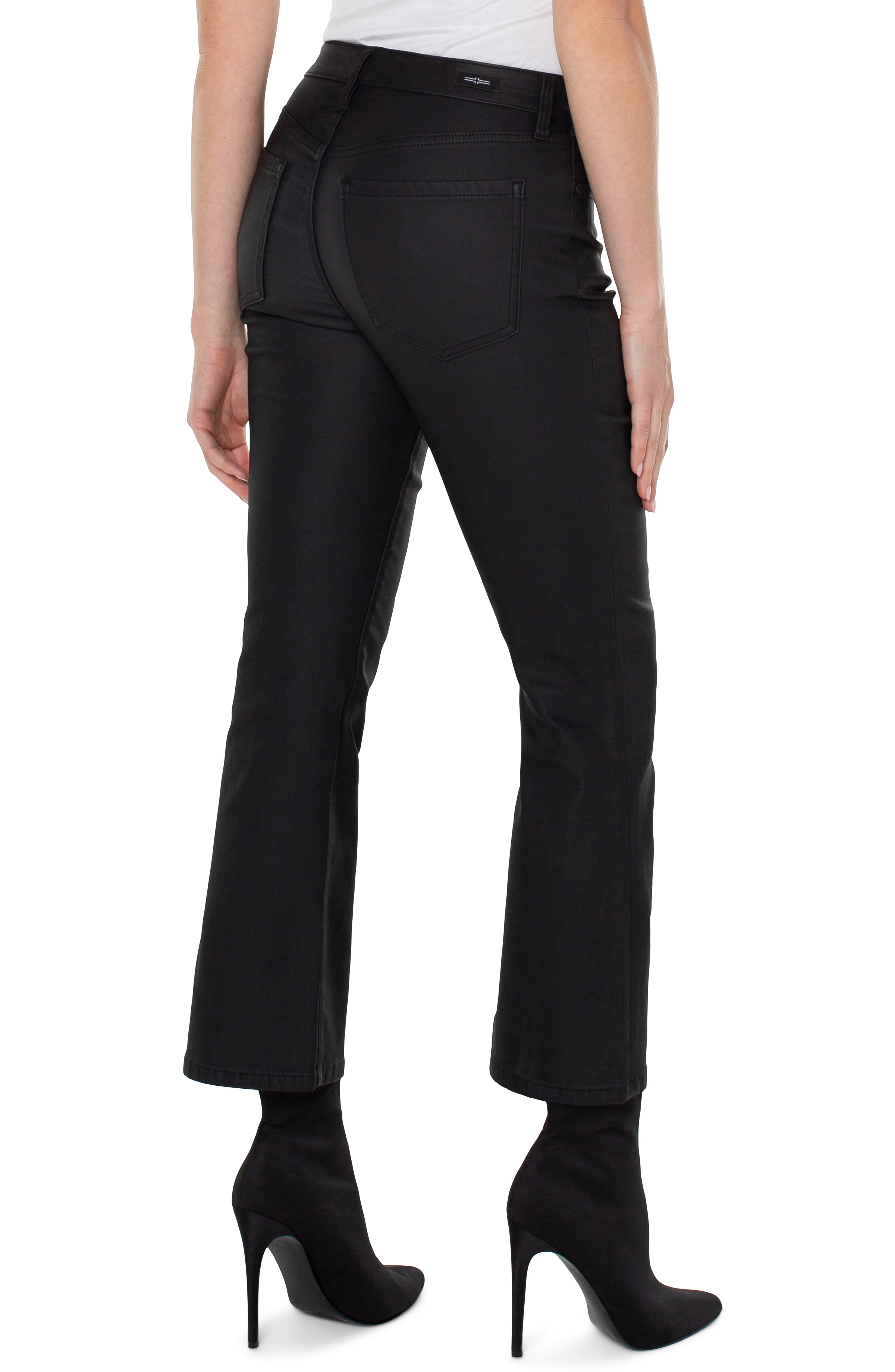 Liverpool Hannah Coated Crop Flare Jeans In Black-Pants-Liverpool-Deja Nu Boutique, Women's Fashion Boutique in Lampasas, Texas