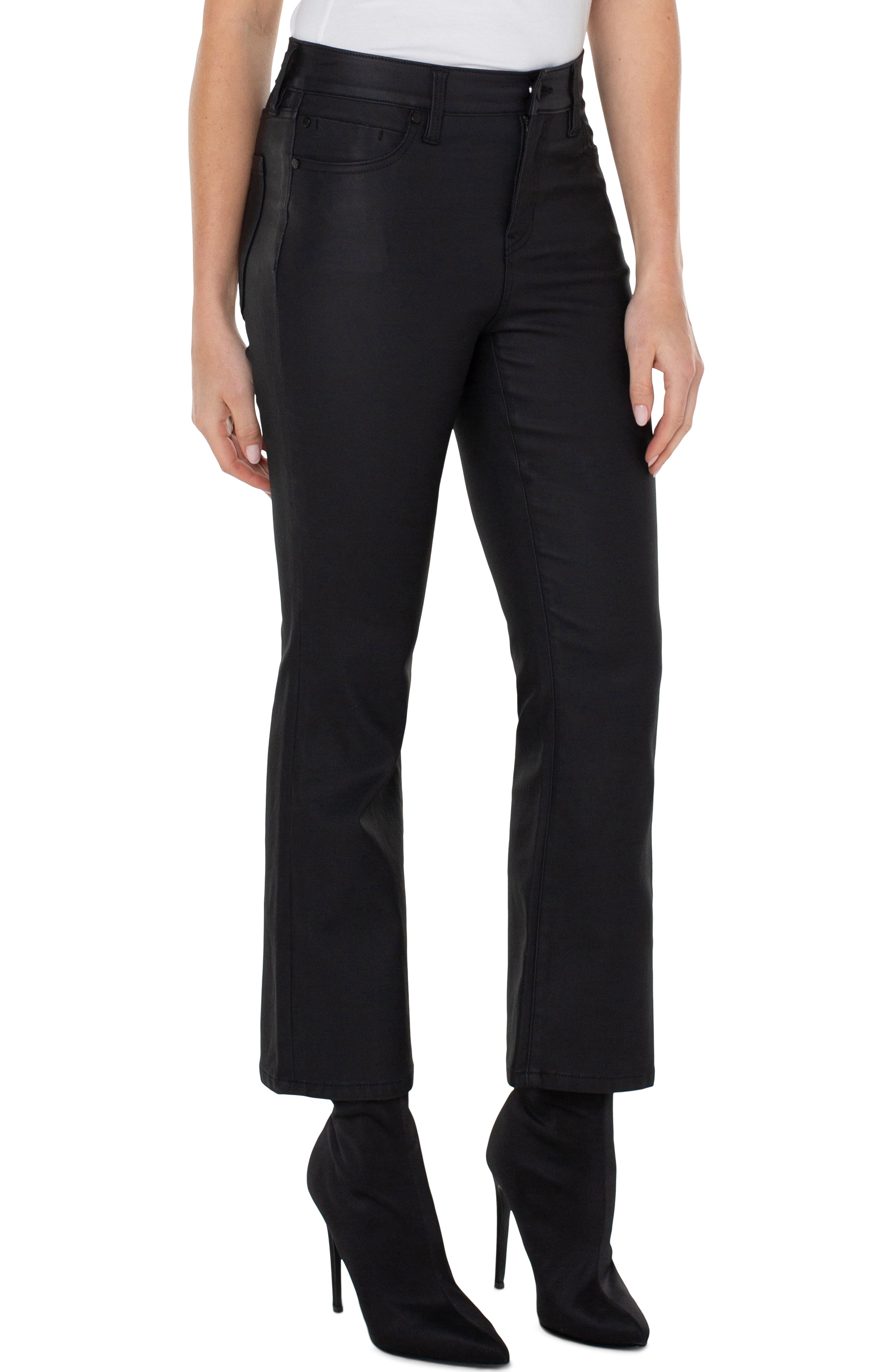 Liverpool Hannah Coated Crop Flare Jeans In Black-Pants-Liverpool-Deja Nu Boutique, Women's Fashion Boutique in Lampasas, Texas