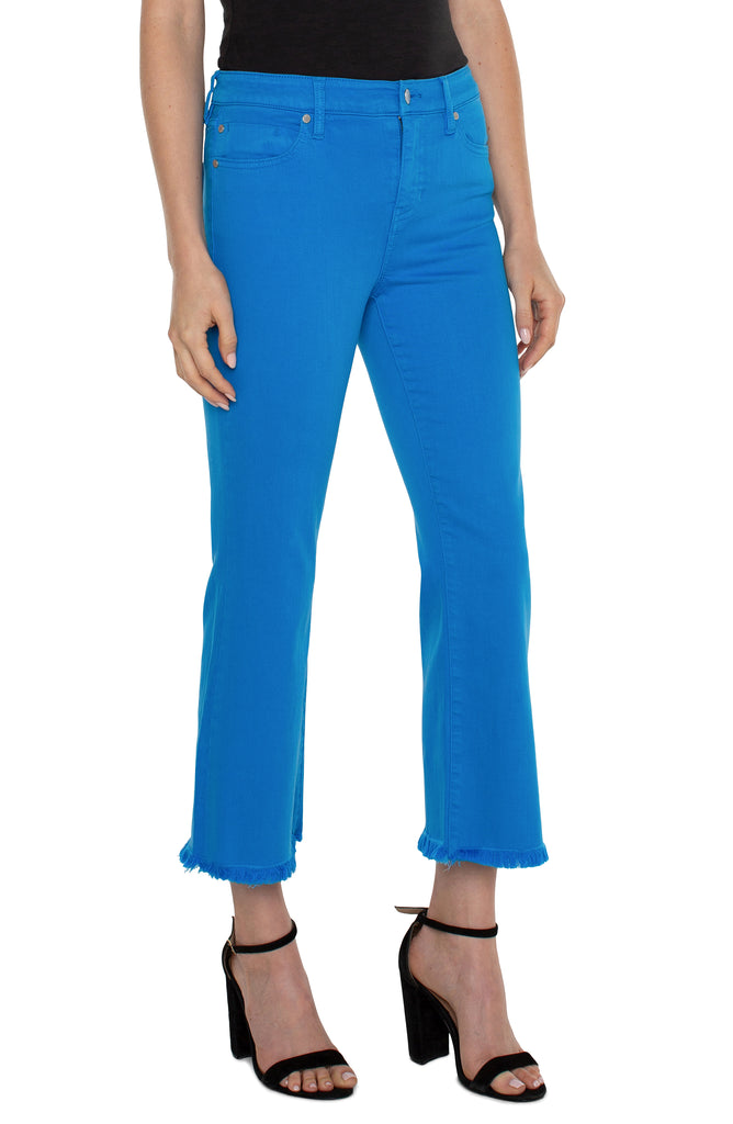 Liverpool Hannah Cropped Flare With Fray Hem In Diva Blue-Bottoms-Liverpool-Deja Nu Boutique, Women's Fashion Boutique in Lampasas, Texas