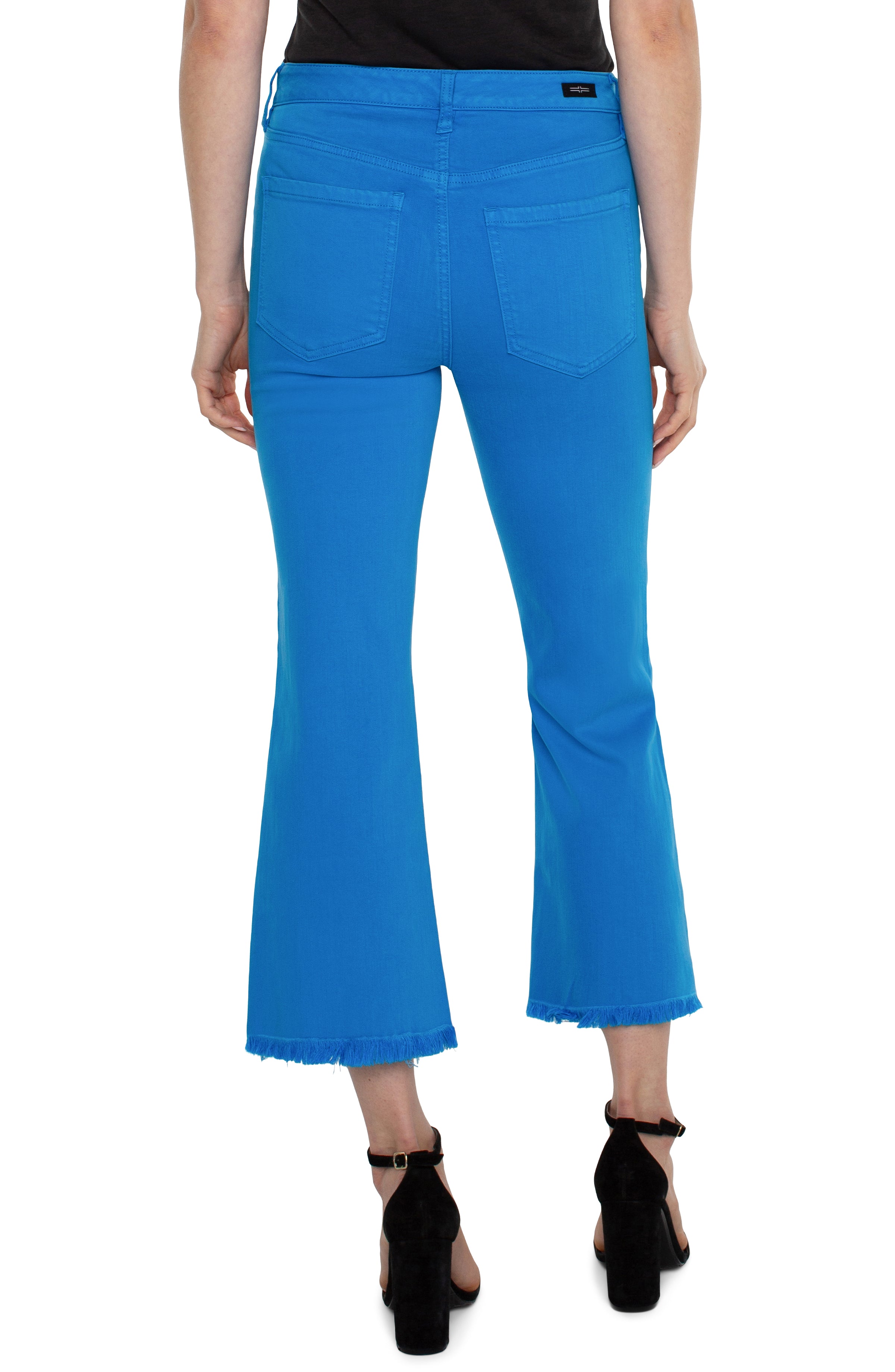 Liverpool Hannah Cropped Flare With Fray Hem In Diva Blue-Bottoms-Liverpool-Deja Nu Boutique, Women's Fashion Boutique in Lampasas, Texas