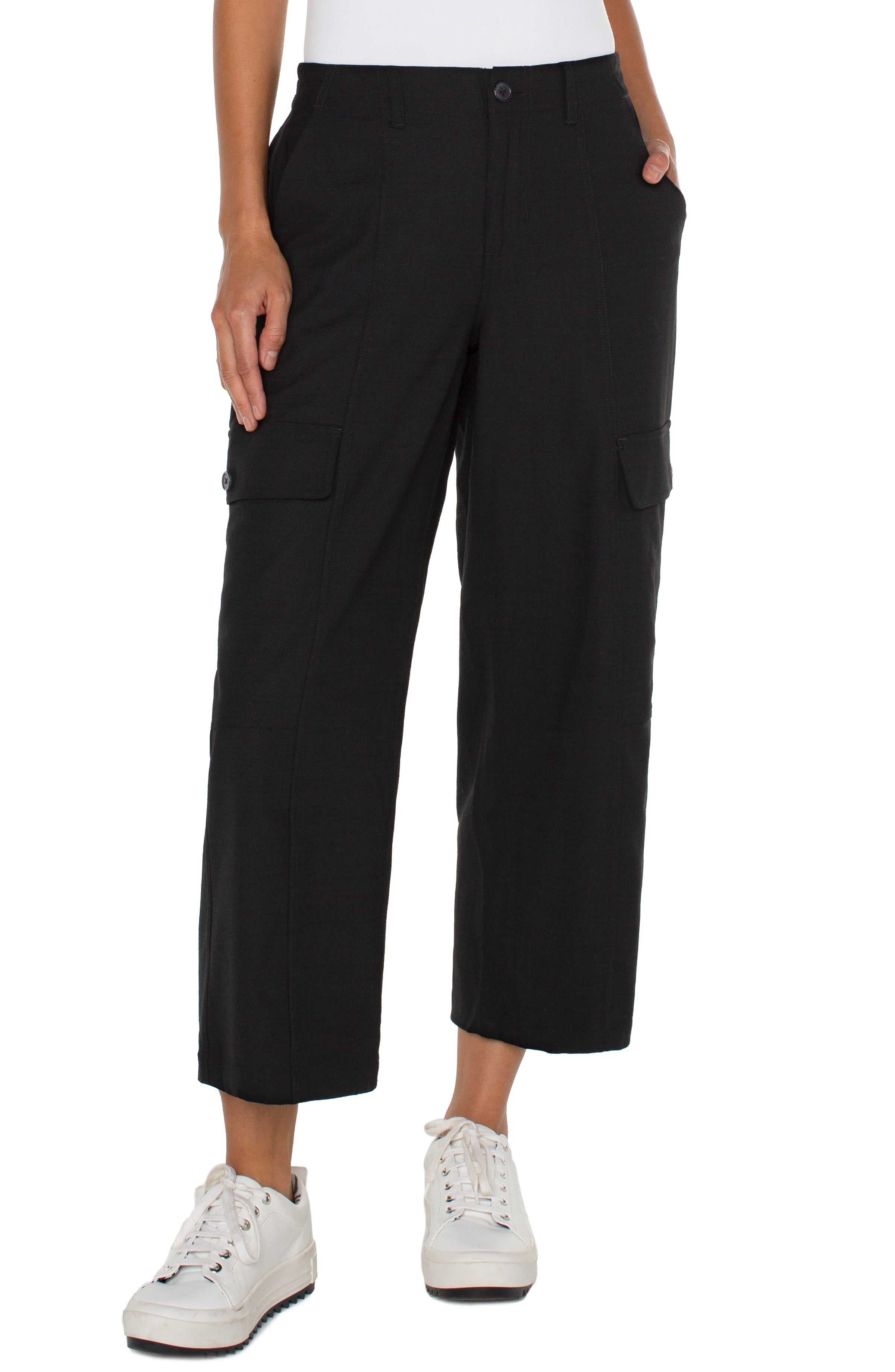 Liverpool Hi-Rise Black Cargo Crop Straight 26in Ins-Bottoms-Liverpool-Deja Nu Boutique, Women's Fashion Boutique in Lampasas, Texas