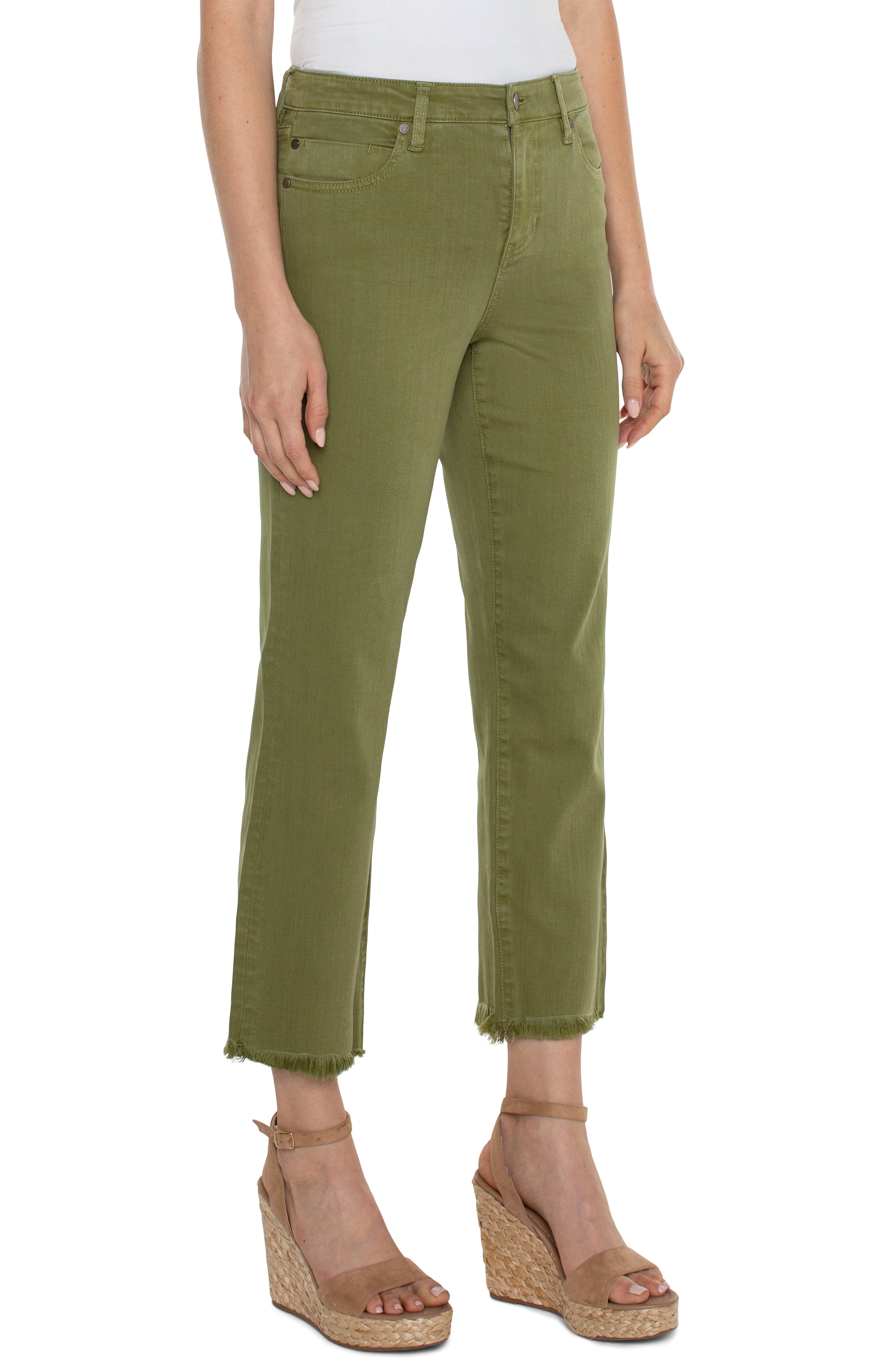 Liverpool Kennedy Crop Straight Pant With Fray Hem 27in Ins In Eucalyptus-Jeans-Liverpool-Deja Nu Boutique, Women's Fashion Boutique in Lampasas, Texas