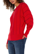 Liverpool Link Stitch Batwing Sleeve Sweater In Tango Red-Sweaters-Liverpool-Deja Nu Boutique, Women's Fashion Boutique in Lampasas, Texas