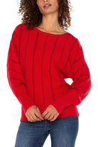 Liverpool Link Stitch Batwing Sleeve Sweater In Tango Red-Sweaters-Liverpool-Deja Nu Boutique, Women's Fashion Boutique in Lampasas, Texas