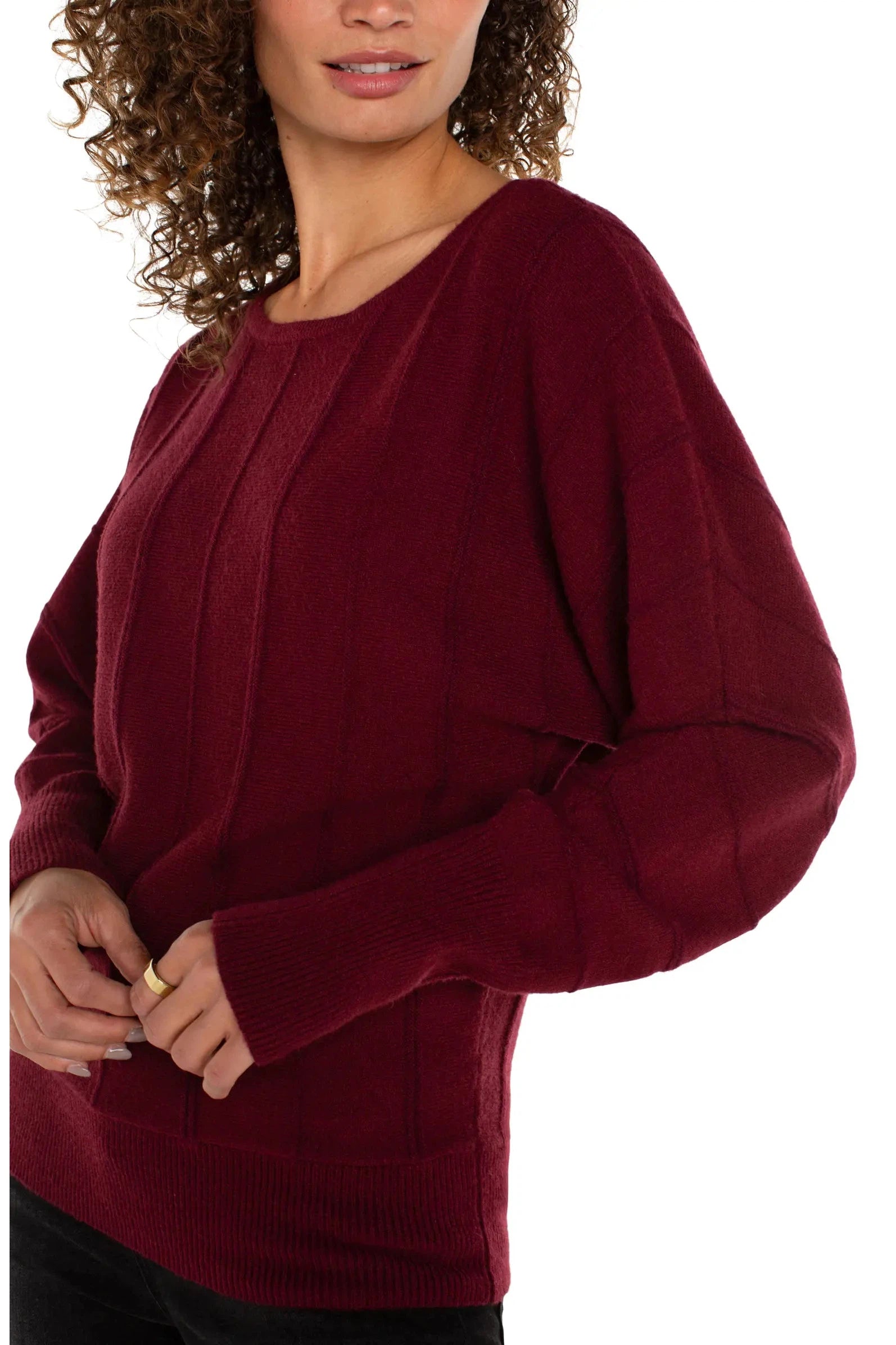 Liverpool Long Sleeve Boat Neck Dolman Sleeve Sweater In Dark Pinot Noir-Sweaters-Liverpool-Deja Nu Boutique, Women's Fashion Boutique in Lampasas, Texas