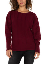 Liverpool Long Sleeve Boat Neck Dolman Sleeve Sweater In Dark Pinot Noir-Sweaters-Liverpool-Deja Nu Boutique, Women's Fashion Boutique in Lampasas, Texas