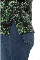 Liverpool Los Angeles Deep Green Paisley Raglan Sweater with Side Slit-Sweaters-Liverpool-Deja Nu Boutique, Women's Fashion Boutique in Lampasas, Texas