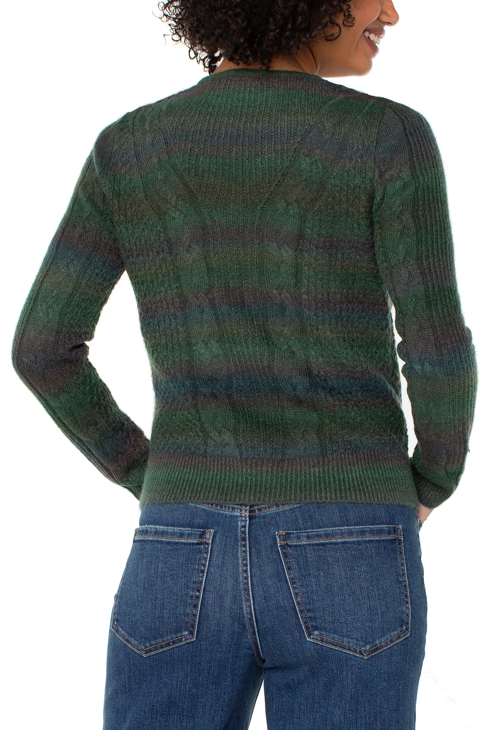 Liverpool Los Angeles Emerald Multi Space Dye Cable Stitch Sweater-Sweaters-Liverpool-Deja Nu Boutique, Women's Fashion Boutique in Lampasas, Texas