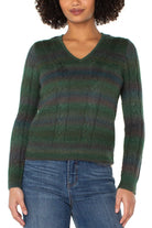 Liverpool Los Angeles Emerald Multi Space Dye Cable Stitch Sweater-Sweaters-Liverpool-Deja Nu Boutique, Women's Fashion Boutique in Lampasas, Texas