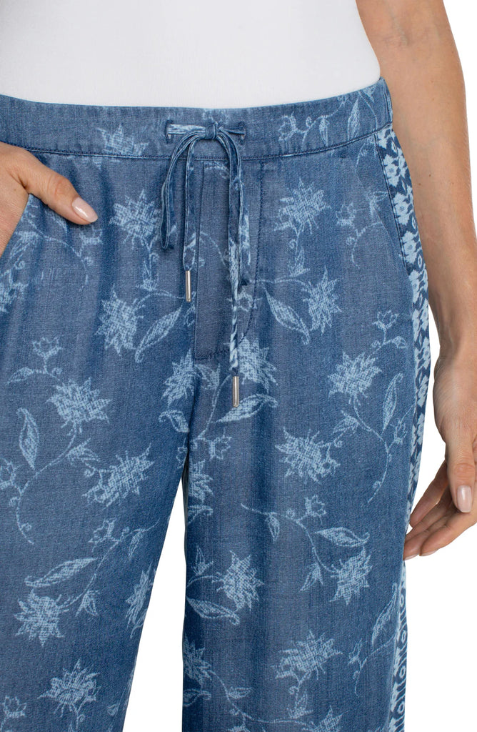 Liverpool Los Angeles Pull On Wide Leg Crop Trouser In Indigo Floral-Bottoms-Liverpool-Deja Nu Boutique, Women's Fashion Boutique in Lampasas, Texas