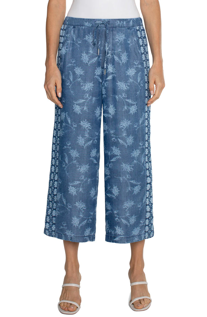 Liverpool Los Angeles Pull On Wide Leg Crop Trouser In Indigo Floral-Bottoms-Liverpool-Deja Nu Boutique, Women's Fashion Boutique in Lampasas, Texas