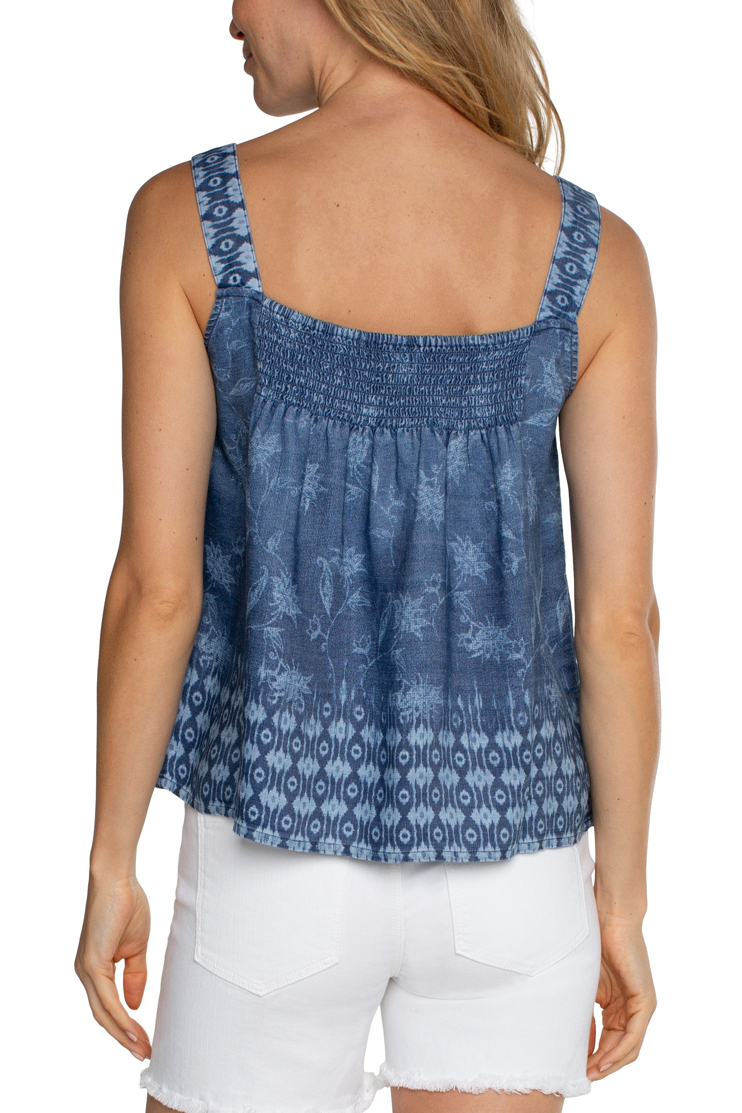 Liverpool Los Angeles Sleeveless V-Neck Tank With Smocking-Camis/Tanks-Liverpool-Deja Nu Boutique, Women's Fashion Boutique in Lampasas, Texas