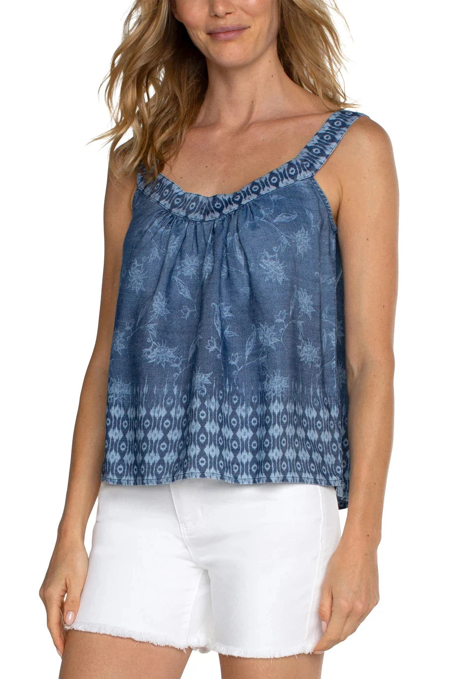 Liverpool Los Angeles Sleeveless V-Neck Tank With Smocking-Camis/Tanks-Liverpool-Deja Nu Boutique, Women's Fashion Boutique in Lampasas, Texas