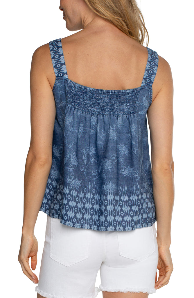 Liverpool Los Angeles Sleeveless V-Neck Tank With Smocking-Camis/Tanks-Liverpool-Deja Nu Boutique, Women's Fashion Boutique in Lampasas, Texas