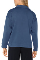 Liverpool Los Angeles V-Neck Popover With Collar - Prussian Blue-Sweaters-Liverpool-Deja Nu Boutique, Women's Fashion Boutique in Lampasas, Texas