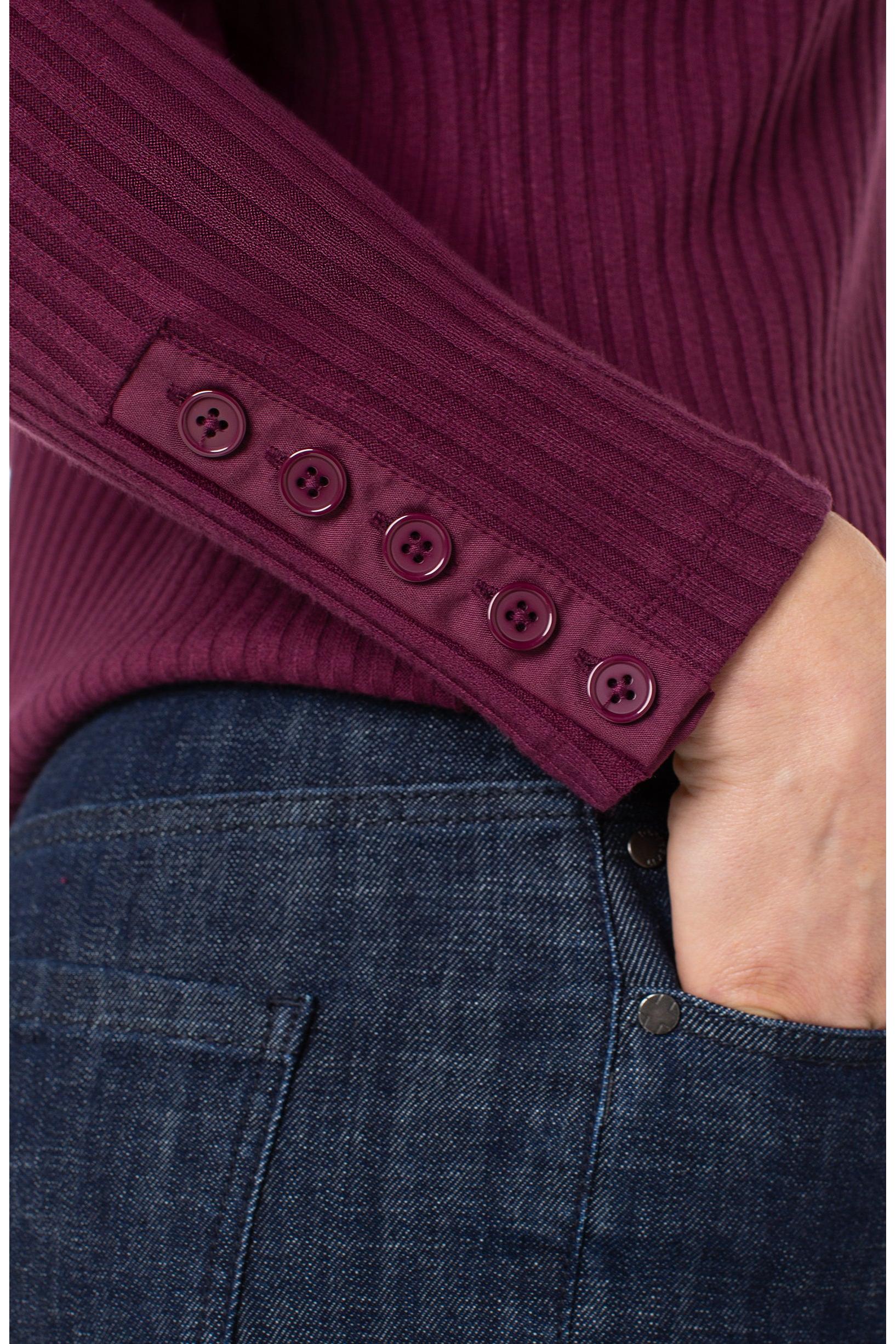 Liverpool Los Angeles Wine Berry Long Sleeve Mock Neck Knit Top with Button Detail-Sweaters-Liverpool-Deja Nu Boutique, Women's Fashion Boutique in Lampasas, Texas