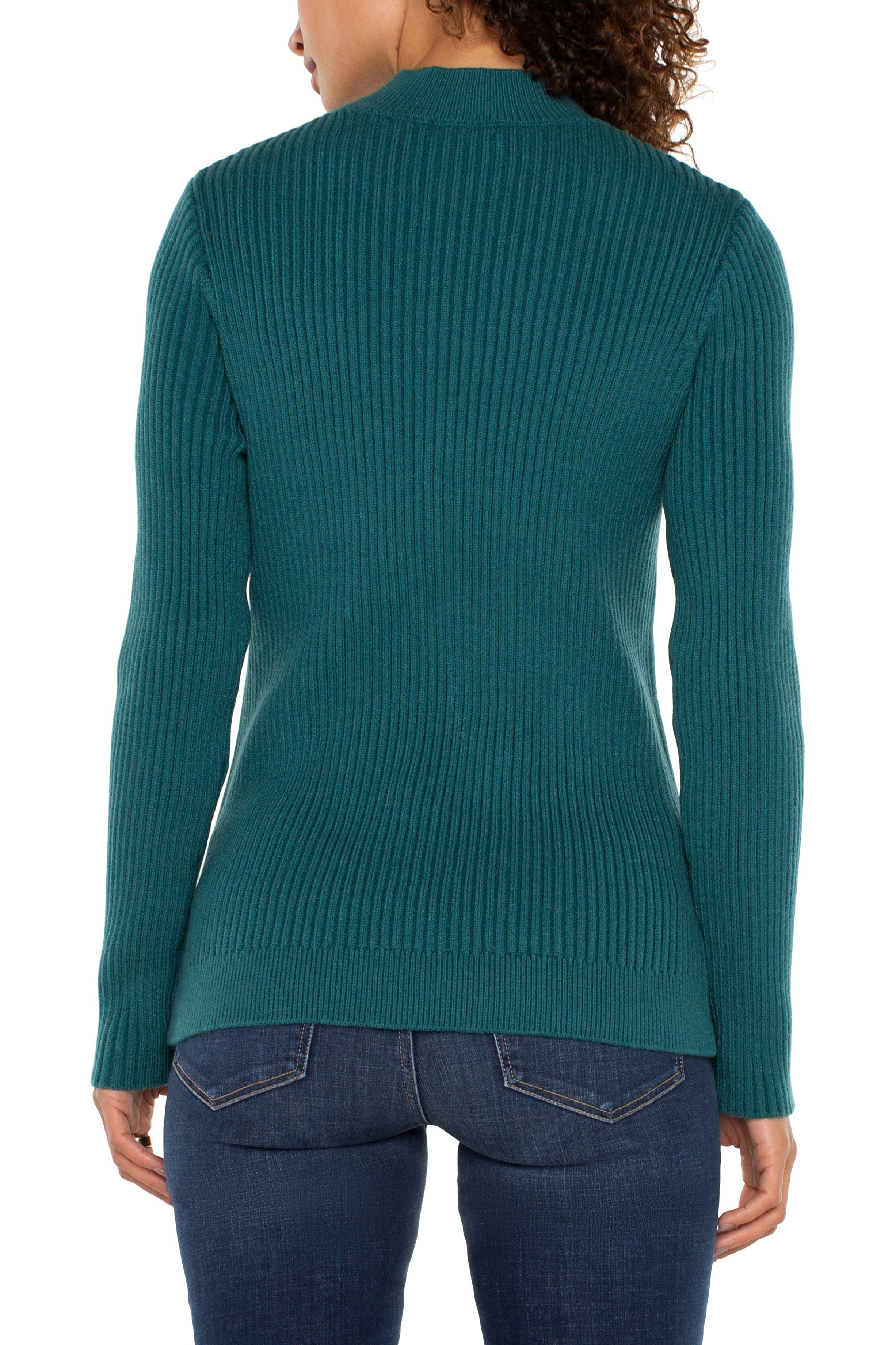 Liverpool Mock Neck Cable Sweater In Malachite-Sweaters-Liverpool-Deja Nu Boutique, Women's Fashion Boutique in Lampasas, Texas