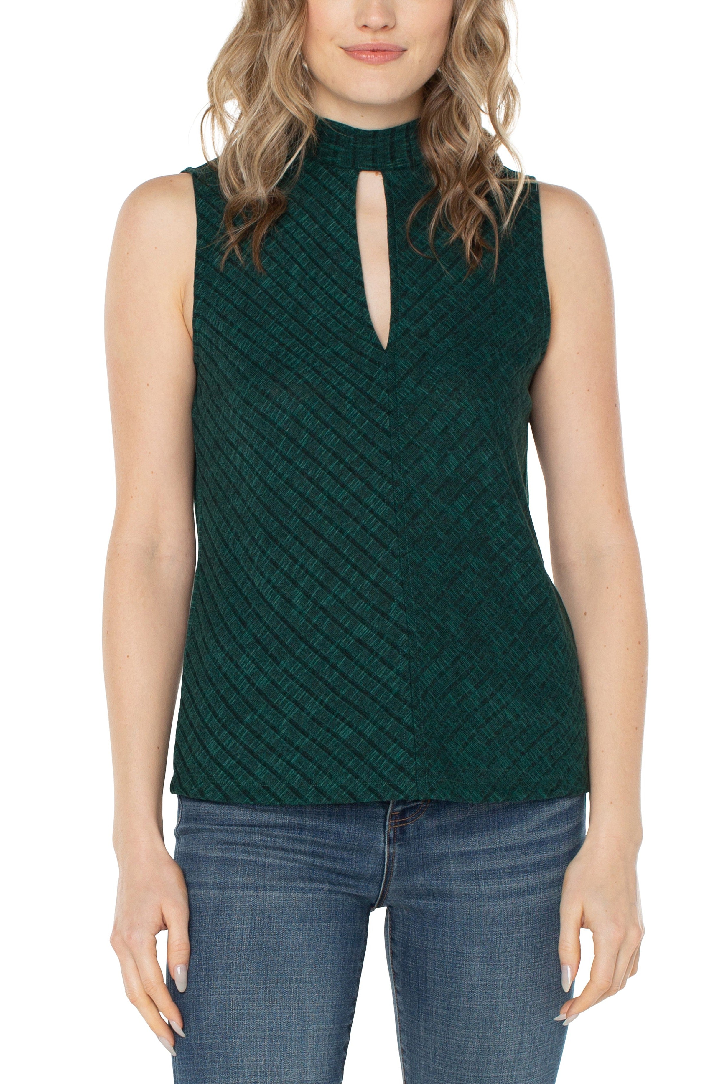 Liverpool Mock Neck Miter Sleeveless Knit Top In Emerald-Camis/Tanks-Liverpool-Deja Nu Boutique, Women's Fashion Boutique in Lampasas, Texas