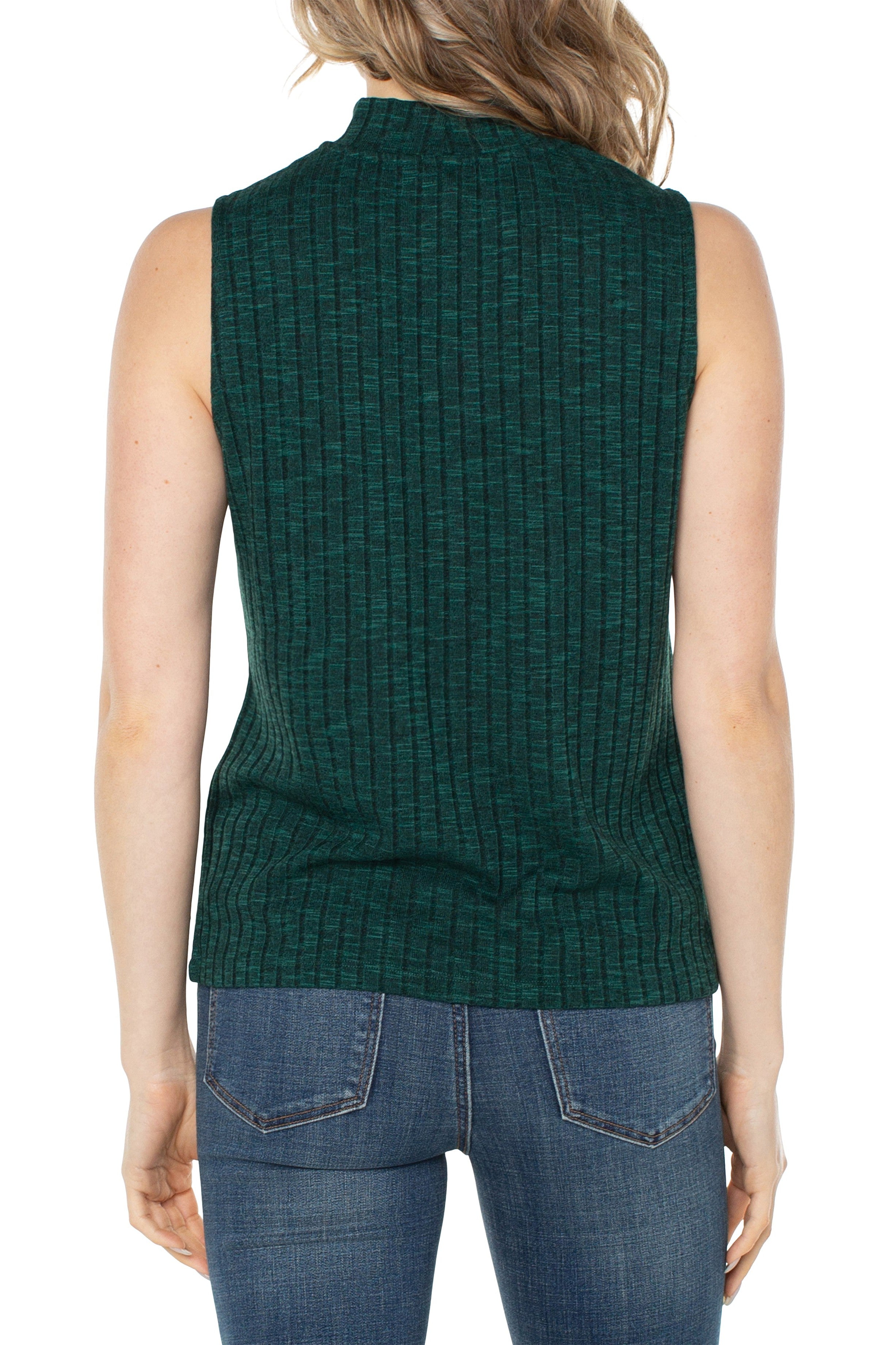 Liverpool Mock Neck Miter Sleeveless Knit Top In Emerald-Camis/Tanks-Liverpool-Deja Nu Boutique, Women's Fashion Boutique in Lampasas, Texas