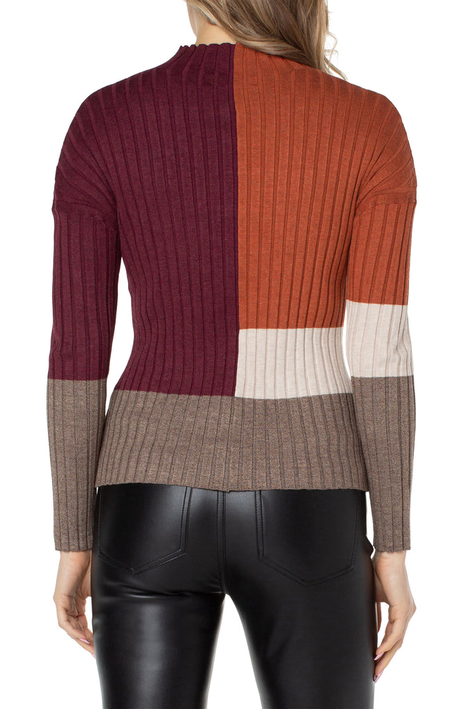 Liverpool Mock Neck Pullover Colorblock Rib Knit Sweater-Sweaters-Liverpool-Deja Nu Boutique, Women's Fashion Boutique in Lampasas, Texas