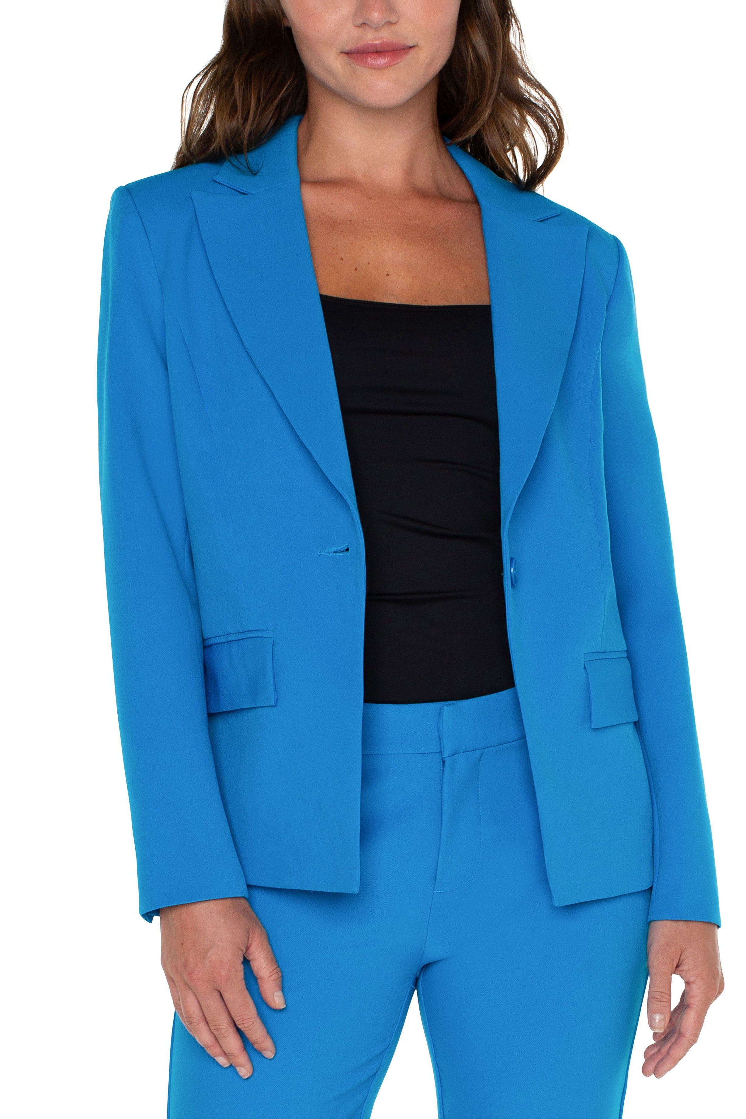 Liverpool Notch Collar Blazer In Diva Blue-Blazers-Liverpool-Deja Nu Boutique, Women's Fashion Boutique in Lampasas, Texas