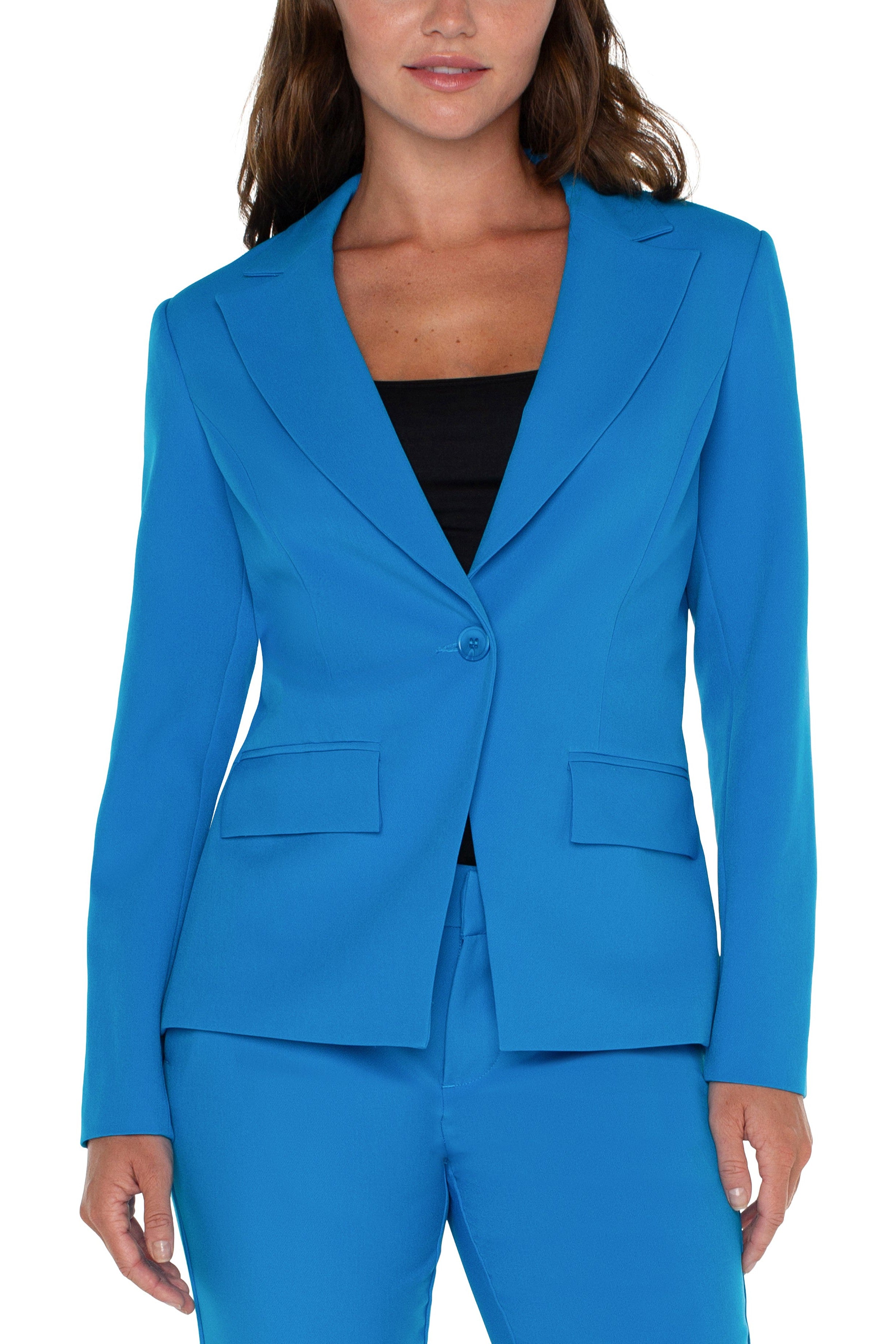 Liverpool Notch Collar Blazer In Diva Blue-Blazers-Liverpool-Deja Nu Boutique, Women's Fashion Boutique in Lampasas, Texas