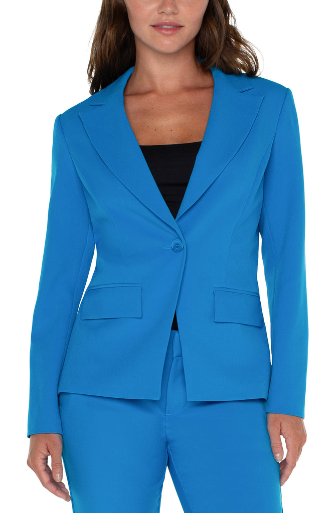 Liverpool Notch Collar Blazer In Diva Blue-Blazers-Liverpool-Deja Nu Boutique, Women's Fashion Boutique in Lampasas, Texas