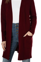 Liverpool Open Front Cardigan Sweater Deep Red Velvet-Cardigans & Kimonos-Liverpool-Deja Nu Boutique, Women's Fashion Boutique in Lampasas, Texas