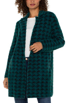 Liverpool Open Front Coatigan Sweater In Dark Forest Houndstooth-Coat-Liverpool-Deja Nu Boutique, Women's Fashion Boutique in Lampasas, Texas