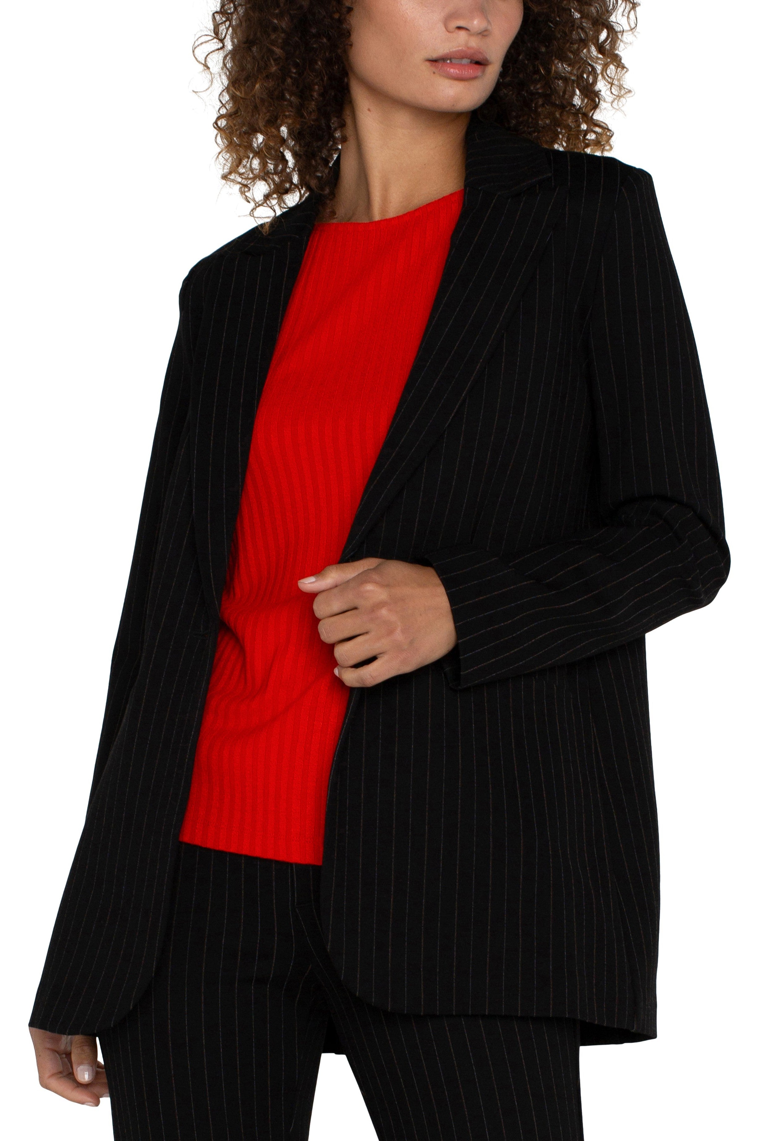 Liverpool Pinstripe Boyfriend Blazer-Blazers-Liverpool-Deja Nu Boutique, Women's Fashion Boutique in Lampasas, Texas