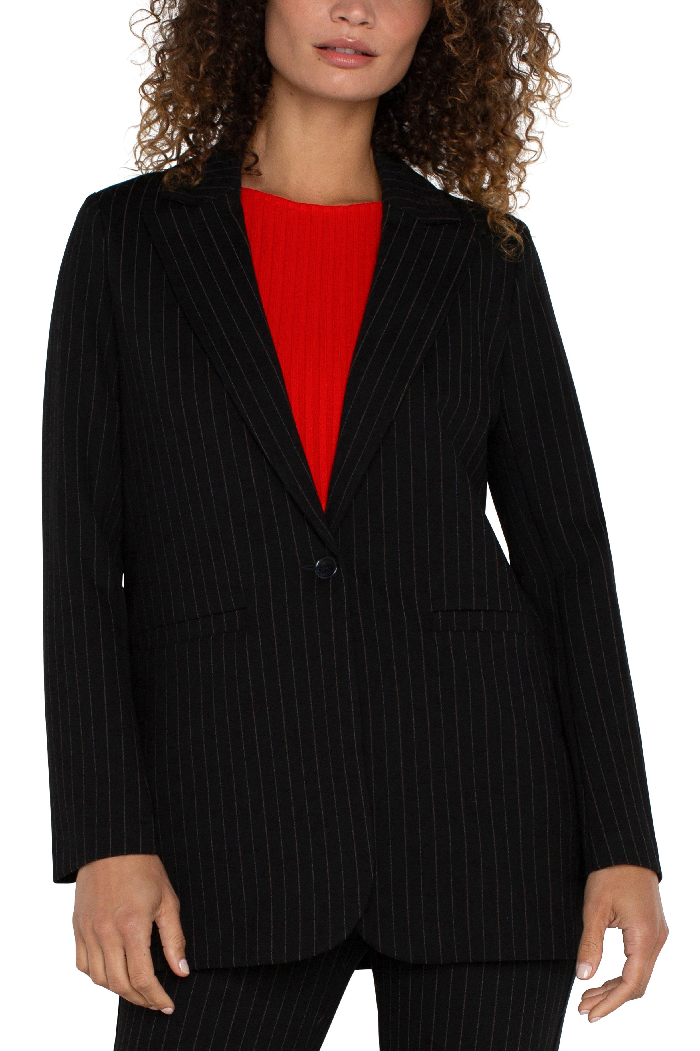 Liverpool Pinstripe Boyfriend Blazer-Blazers-Liverpool-Deja Nu Boutique, Women's Fashion Boutique in Lampasas, Texas