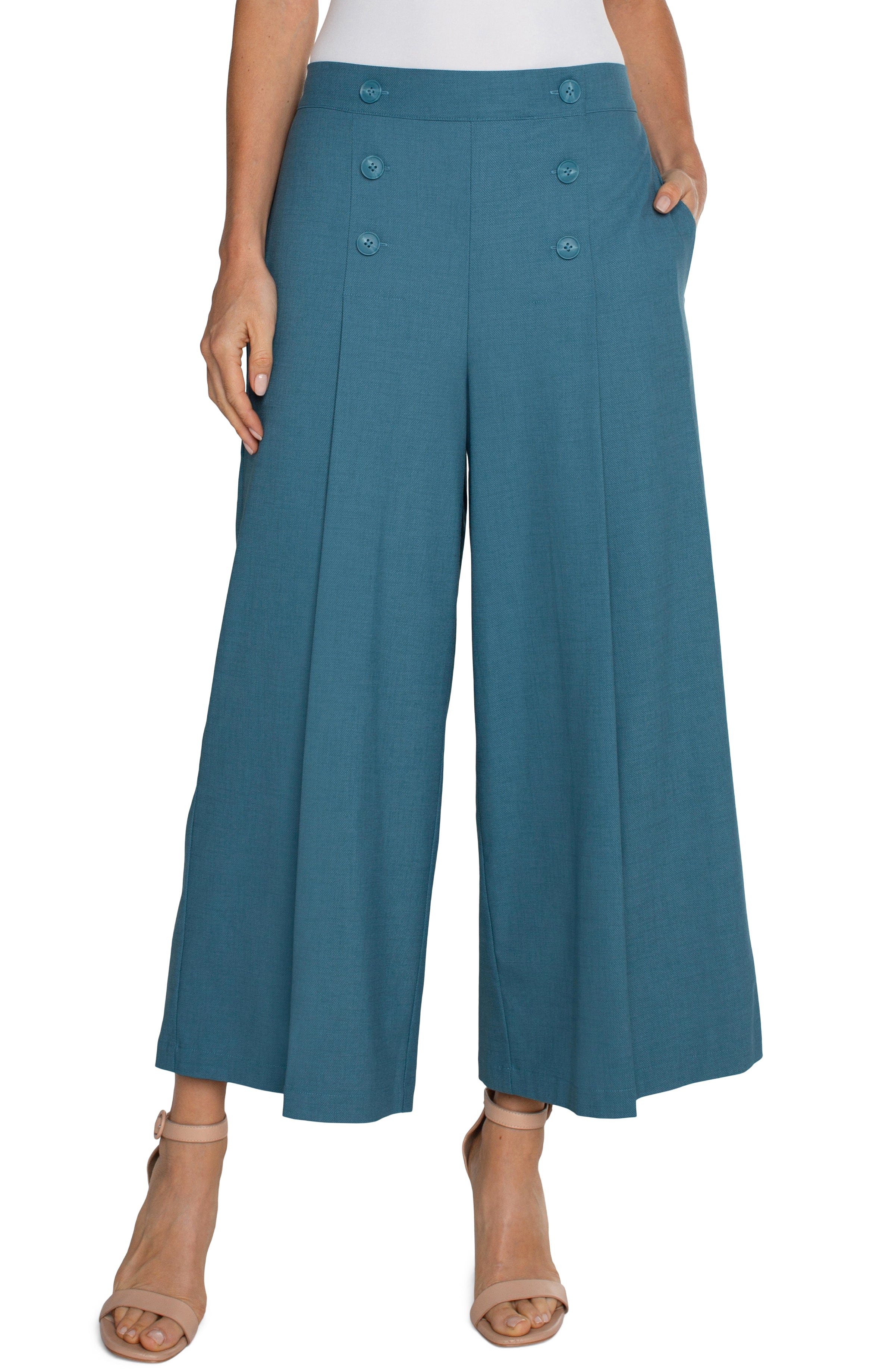 Liverpool Sailor Crop Wide Leg 25in Inseam In Ocean Blue-Bottoms-Liverpool-Deja Nu Boutique, Women's Fashion Boutique in Lampasas, Texas