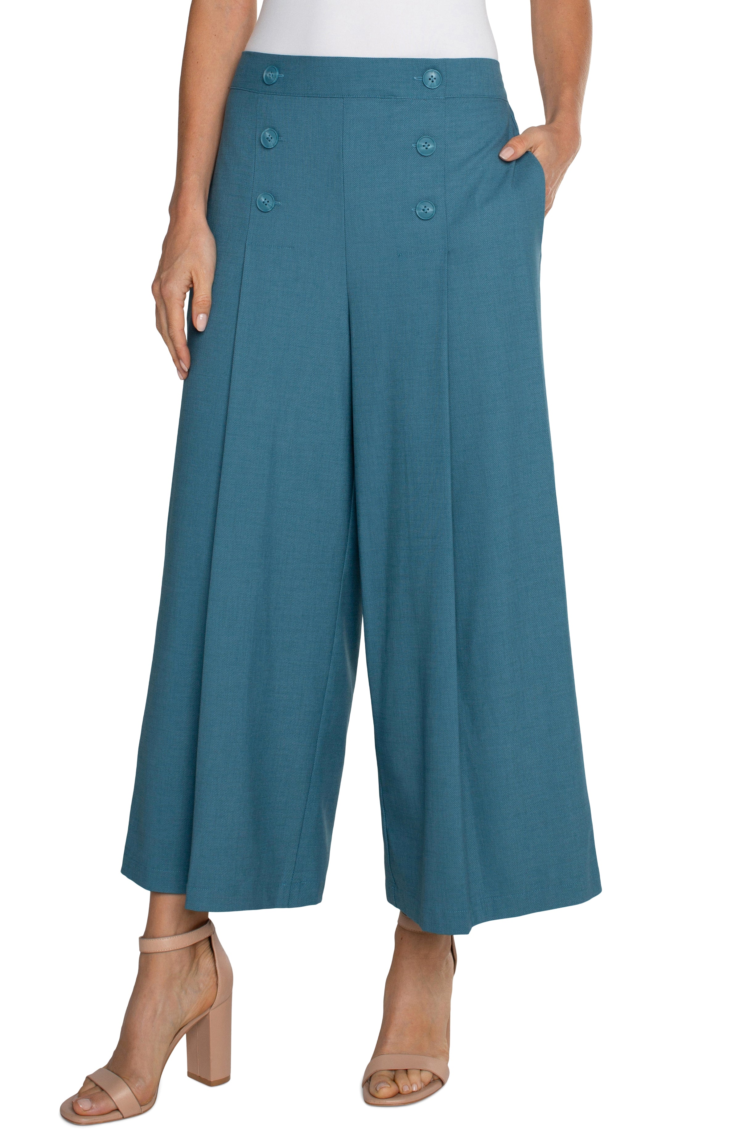 Liverpool Sailor Crop Wide Leg 25in Inseam In Ocean Blue-Bottoms-Liverpool-Deja Nu Boutique, Women's Fashion Boutique in Lampasas, Texas