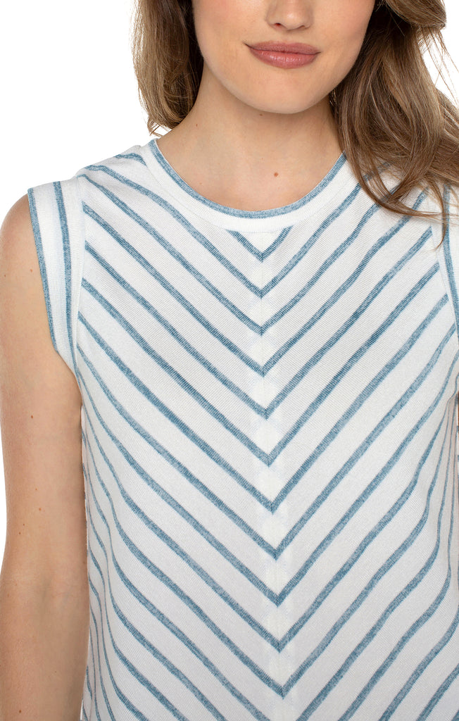 Liverpool Scoop Neck Modern Muscle Tee With Miter Front In Ocean Blue Stripe-Camis/Tanks-Liverpool-Deja Nu Boutique, Women's Fashion Boutique in Lampasas, Texas
