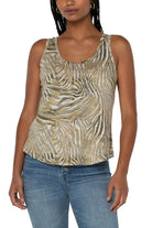 Liverpool Scoop Neck Slub Knit Tank In Abstract Tiger With High Low Hem-Camis/Tanks-Liverpool-Deja Nu Boutique, Women's Fashion Boutique in Lampasas, Texas