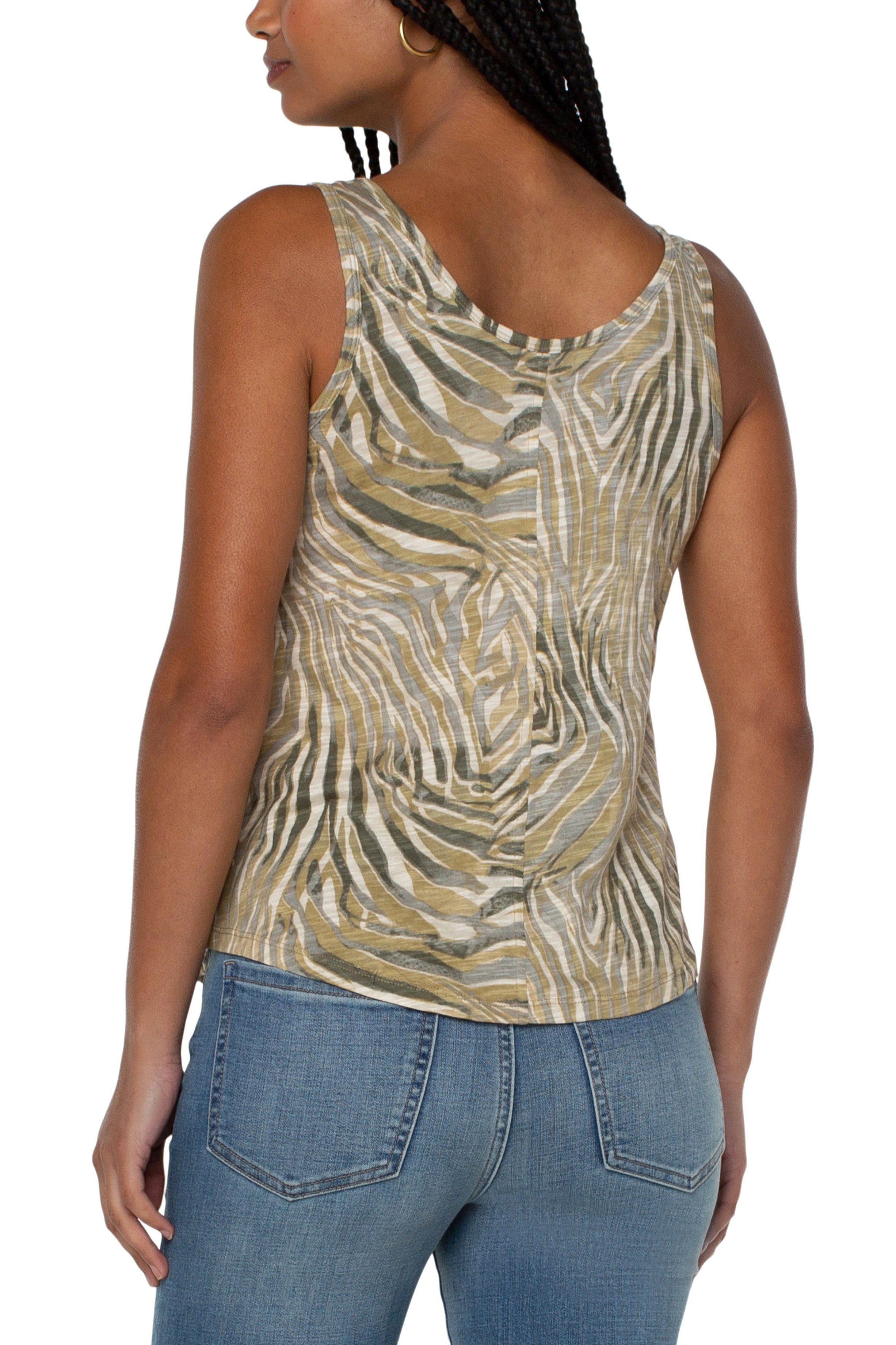 Liverpool Scoop Neck Slub Knit Tank In Abstract Tiger With High Low Hem-Camis/Tanks-Liverpool-Deja Nu Boutique, Women's Fashion Boutique in Lampasas, Texas