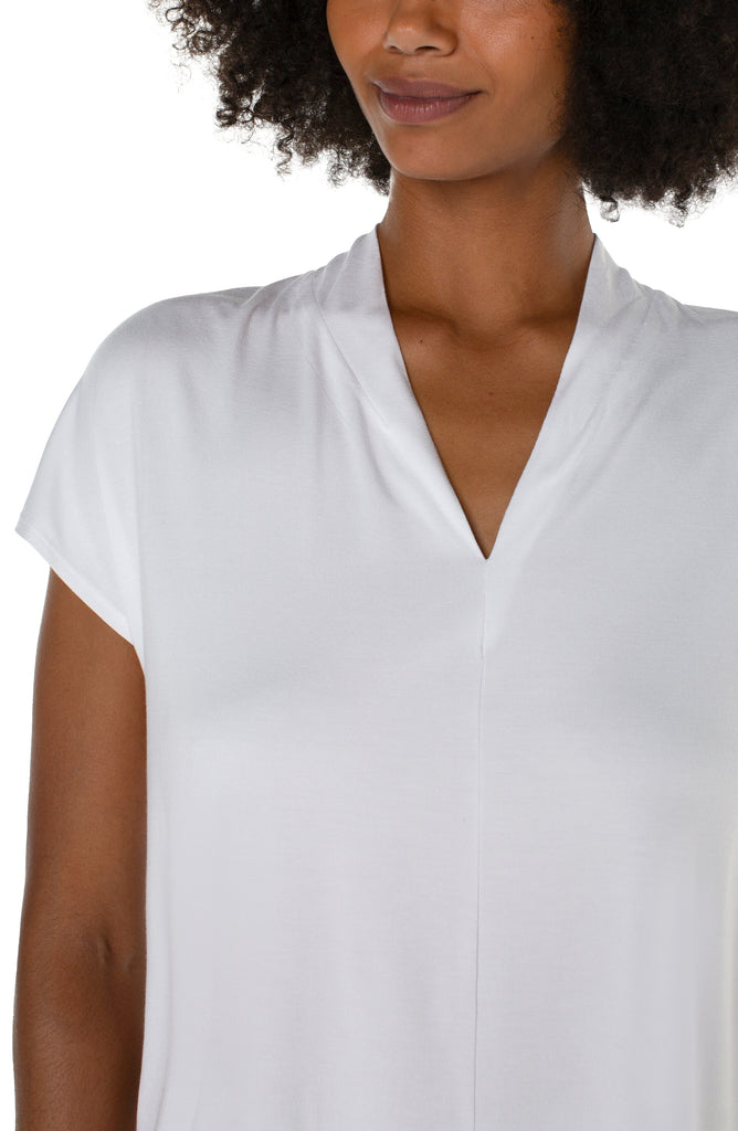 Liverpool Shawl Collar Short Sleeve Dolman Knit Top In White-Tops-Liverpool-Deja Nu Boutique, Women's Fashion Boutique in Lampasas, Texas