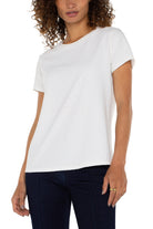 Liverpool Short Sleeve Crew Neck Tee With Rib Trim In White-Tops-Liverpool-Deja Nu Boutique, Women's Fashion Boutique in Lampasas, Texas