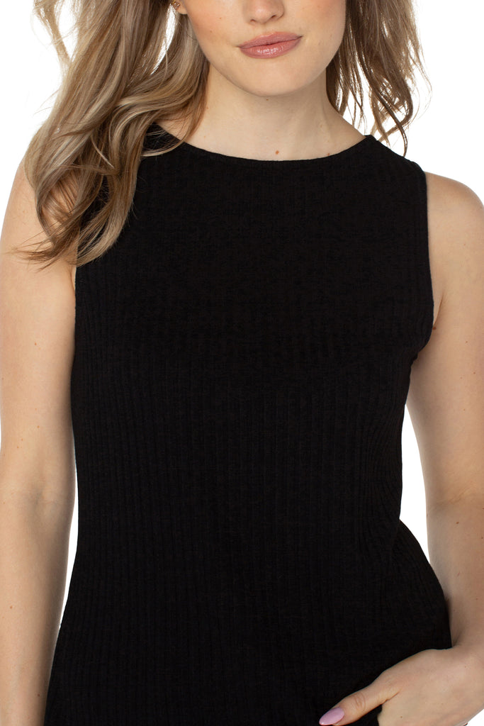Liverpool Sleeveless Boat Neck Rib Knit Top In Black-Camis/Tanks-Liverpool-Deja Nu Boutique, Women's Fashion Boutique in Lampasas, Texas
