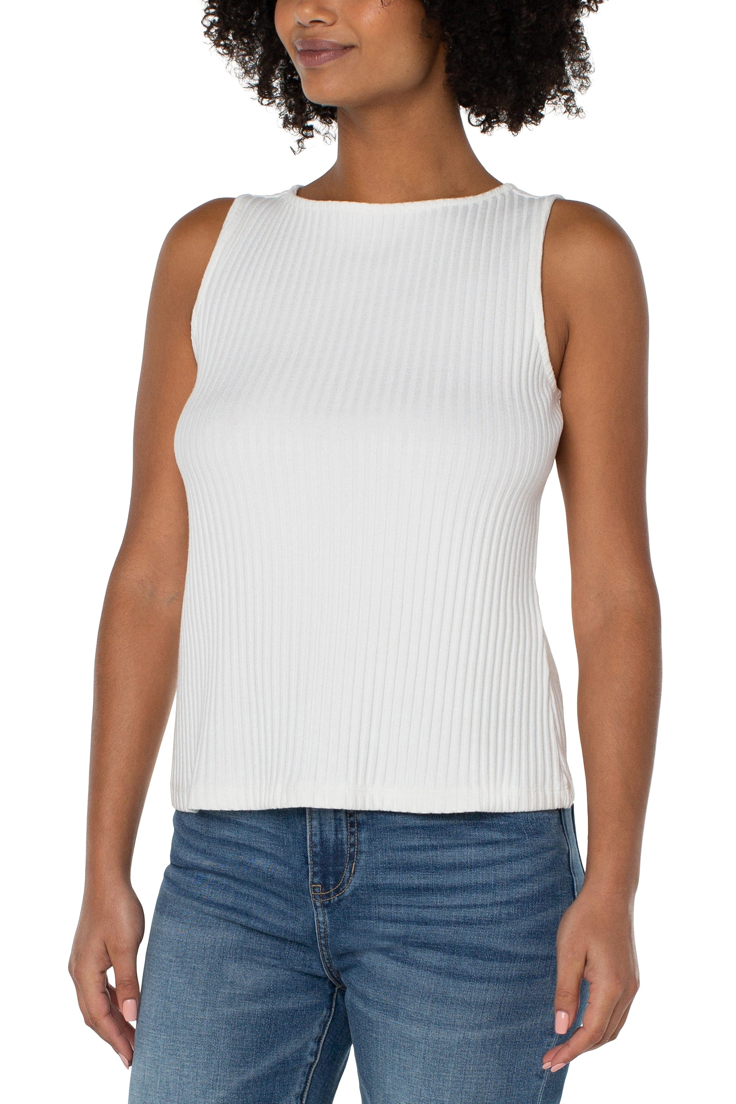 Liverpool Sleeveless Boat Neck Rib Knit Top In Snow-Camis/Tanks-Liverpool-Deja Nu Boutique, Women's Fashion Boutique in Lampasas, Texas