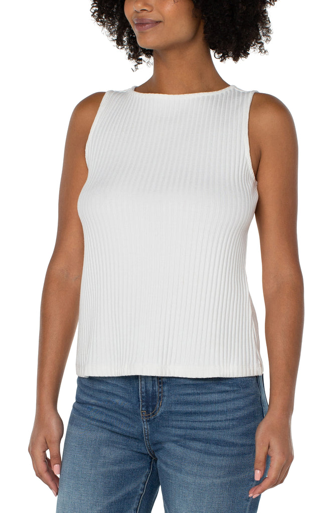 Liverpool Sleeveless Boat Neck Rib Knit Top In Snow-Camis/Tanks-Liverpool-Deja Nu Boutique, Women's Fashion Boutique in Lampasas, Texas