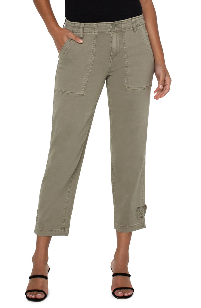 Liverpool Utility Crop Cargo Pant With Cinched Leg 26in Inseam In Pewter Green-Bottoms-Liverpool-Deja Nu Boutique, Women's Fashion Boutique in Lampasas, Texas